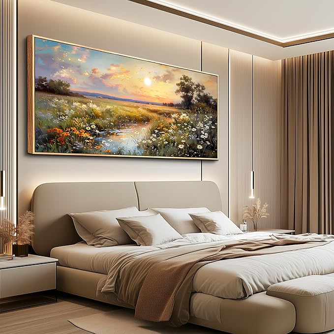 hyidecorart Wood Framed Wall Art For Living Room Farmhouse Bedroom Wall Painting Natural Scenery Wall Decor Artwork For Office Flowers And Trees Abstract Pictures Canvas Prints Hanging Decor 72x32