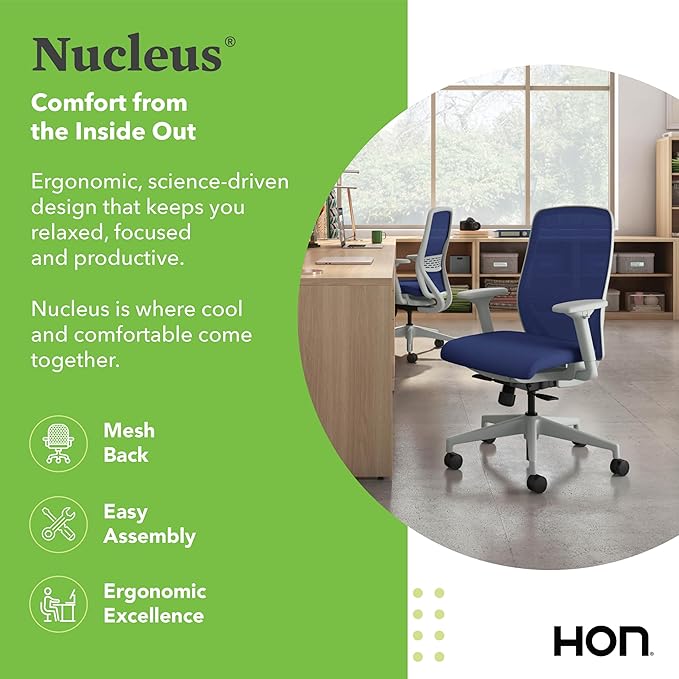 HON Nucleus Task Chair, Spectrum Mesh, Standard Synchro-Tilt Control, Office Chair with Lumbar Support, Height and Width Adjustable Arms, Titanium Frame, Cobalt