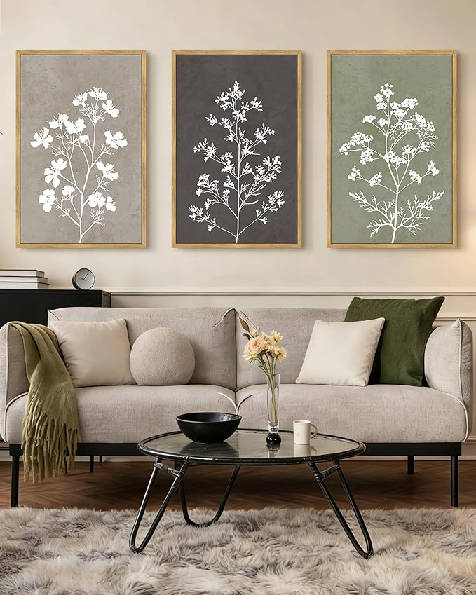 Drsoum Flower Framed Wall Art Vintage Floral Minimalist Wall Hanging Decor Farmhouse Colorful Botanical Prints Artwork for Bedroom Living Room Hallway 24x36in Natural Framed