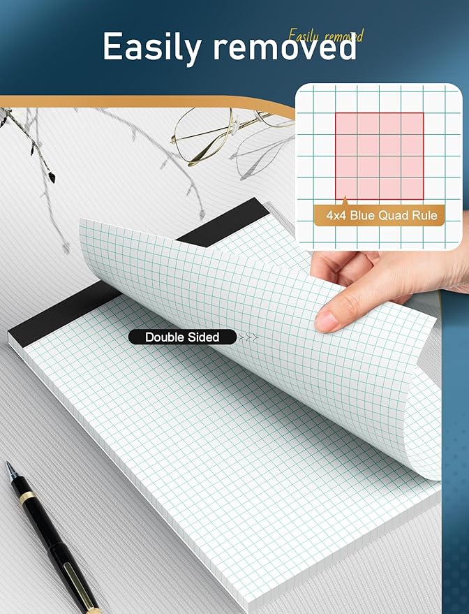 3 Pack Graph Paper Pads 8.5 x 11, 4x4 Quad Ruled Grid Paper Pads 8.5 x 11, 30 Sheets/Pad Graph Paper Notebook 8.5x11, White Quadrille Pad, Easy Tears Off, 70 GSM Graft Paper for Office, School