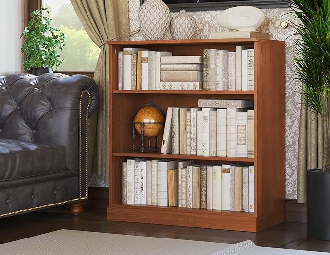 Palace Imports Solid Wood Bookcase - 3-Tier Floor Standing Bookshelf - 36" Short Storage Shelf, 32” W - Mocha, Display Furniture for Living Space, Renewable 100% Eco-Friendly Wood, Made in Brazil
