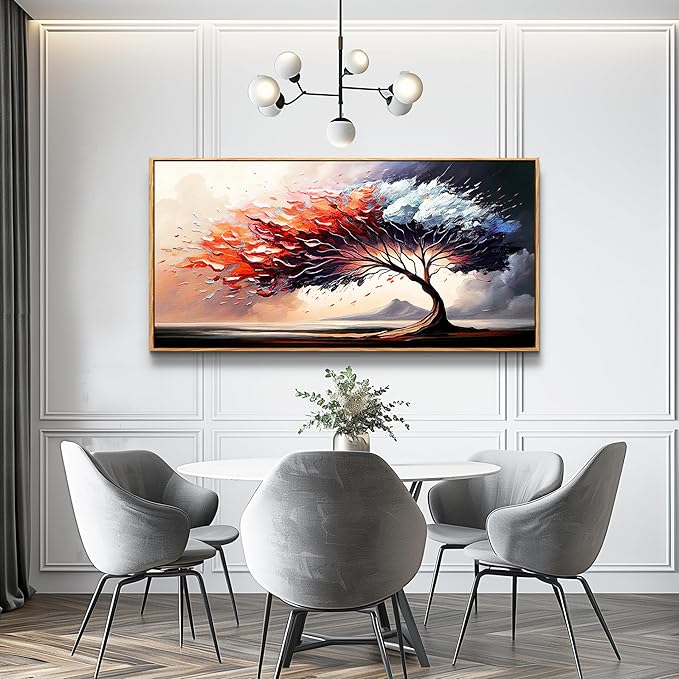 MHARTK66 Abstract Tree Landscape Wall Paintings Wood Framed Wall Art For Living Room Canvas Wall Decor For Bedroom Office Decorations Prints Pictures Artwork Ready To Hang Hotel Room Wall Decor