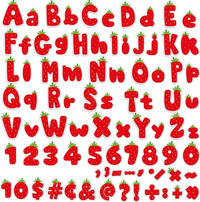 260 PCS Strawberry Bulletin Board Letters for Classroom 4” Letters Combo Pack Set Sweet Berry Classroom Decorations Alphabet Numbers Symbols Letters for Bulletin Board Cutouts Card for Classroom Decor