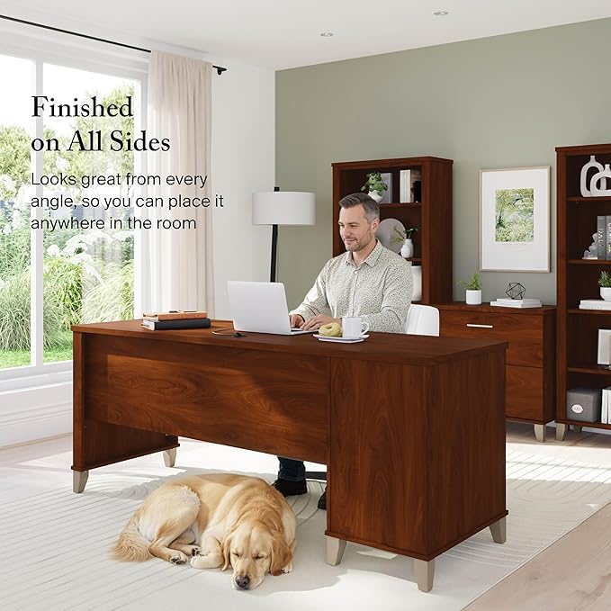 Bush Furniture 72-inch Home Office Desk with Drawers, Large Computer Table for Personal Workspace, Somerset Collection, Hansen Cherry
