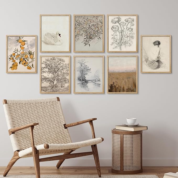 SIGNWIN Framed Poster Wall Art Set of Black & White Duotone Geometric Dark Plants Nature Abstract for Living Room, Bedroom, Office - 8"x10"x 8 Natural