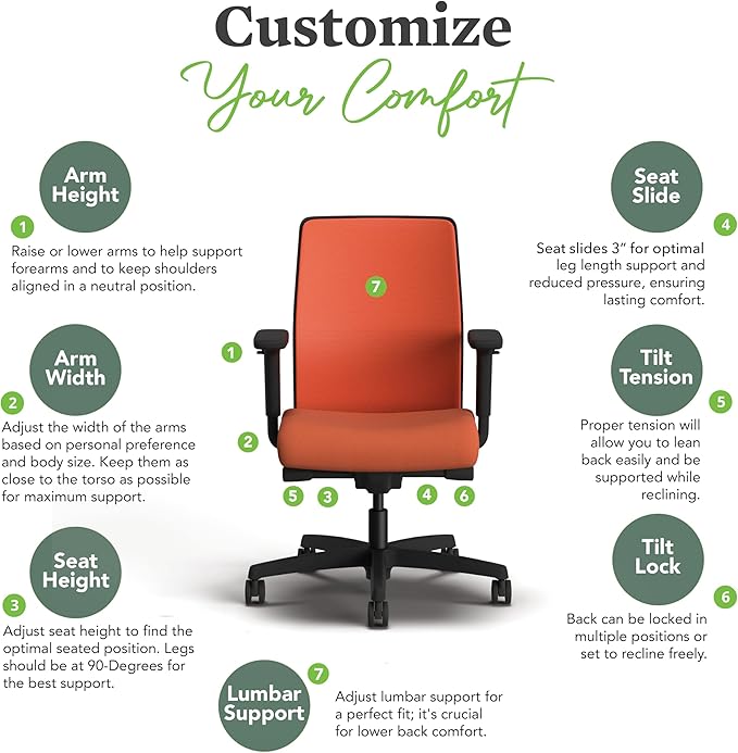 HON Ignition 2.0 Low Back Task Chair, Spectrum Mesh, Advanced Synchro-Tilt Control, Office Chair with Lumbar Support, Height and Width Adjustable Arms, Black Frame, Salamander