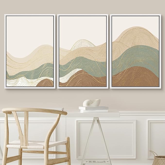 SIGNWIN Framed Canvas Print Wall Art Set Multicolor Geometric Wave Collage Abstract Shapes Illustrations Modern Art Decorative Nordic Zen Chic for Living Room, Bedroom, Office - 16"x24"x3 White