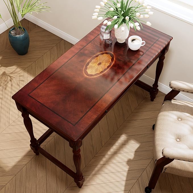 MODERION Solid Wood Computer Desk with 2 Drawers, Traditional Vanity Dressing Table, 46” Home Office Writing Desk, Workstation Easy Assembly Cherry Red Walnut BSZ1533WD