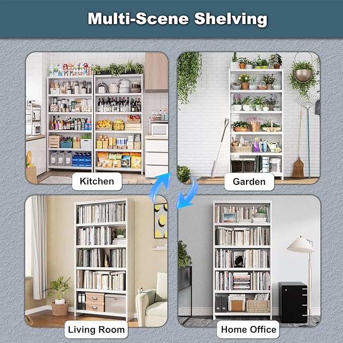 Bookshelf,5 Tier Bookshelves,69" Tall Metal White Bookcase,Install Simple Bookshelves for Bedroom, Living Room,Home Office/Library, White