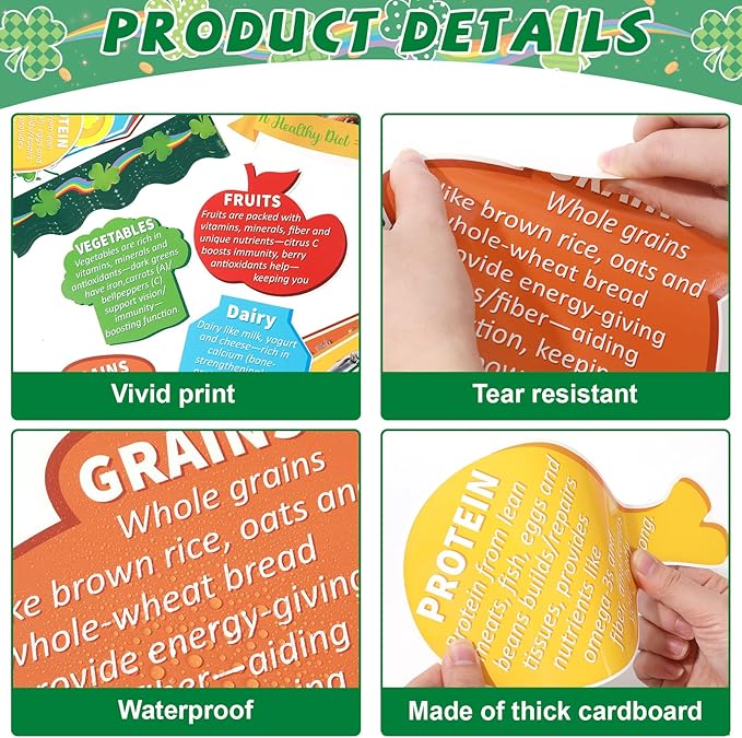 56pcs St. Patrick's Day Bulletin Board Decorations Nutrition and Health Theme Bulletin Board Green Lucky Shamrock Healthy Notes Cutouts for Irish Holiday Home Classroom School Chalkboard Wall Decor
