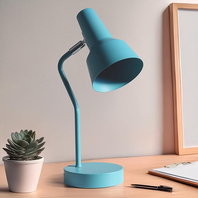 Simple Designs LD1078-CYN 15.2" Sleek Essentials Metal Cone Shade Desk Lamp with Adjustable Shade, for Office, Desk, Nightstand, Dorm, Cyan Blue