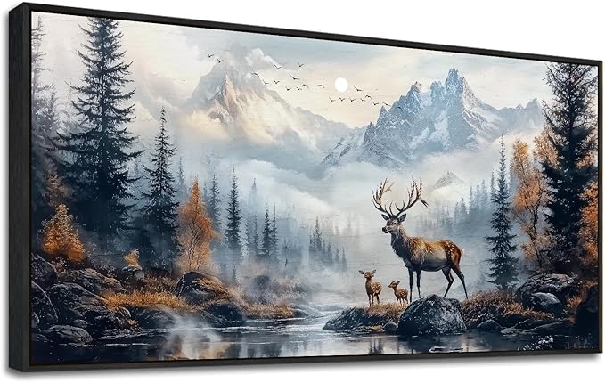 KELIYUAN Large Canvas Wall Art For Living Room Black Framed Wall Decorations For Bedroom Office Murals Prints Pictures Lushan Mountain Scenery Painting Wall Artwork Home Decor Aesthetics 30"X60"
