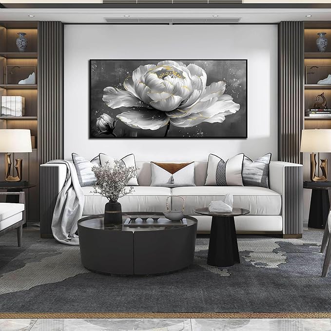 AOZEMI Black and White Wall Art Floral Art Wall Decor Flower Wall Decorations Gray Paintings for Home Kitchen Bedroom 24"x48"