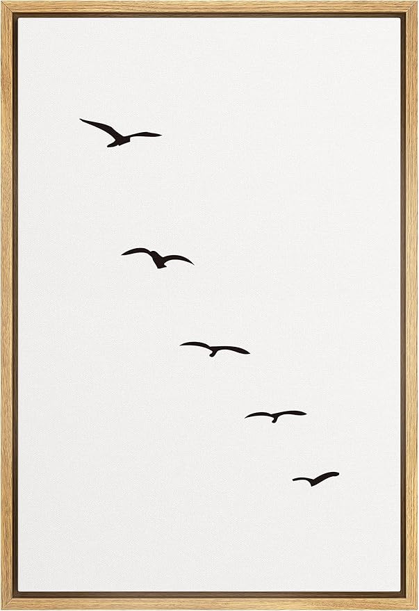 SIGNFORD Framed Canvas Print Wall Art Minimalist Composition of Flock of Birds Abstract Wilderness Digital Art Modern Art Rustic Scenic Multicolor for Living Room, Bedroom, Office - 24"x36" Natural