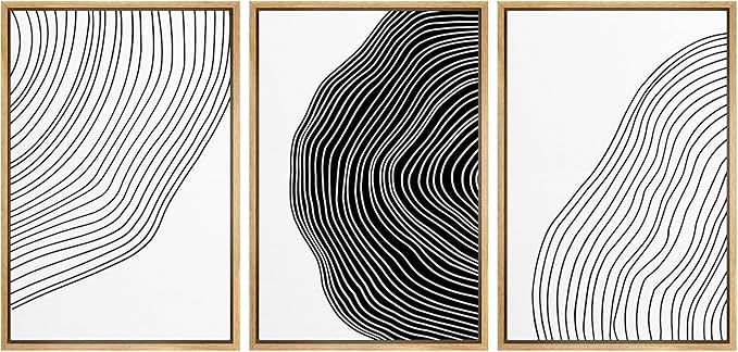 SIGNFORD Framed Canvas Print Wall Art Set Black White Spiral Ring Polygons Abstract Shapes Illustrations Modern Art Bohemian Nordic Relax/Calm for Living Room, Bedroom, Office - 16"x24"x3 Natural