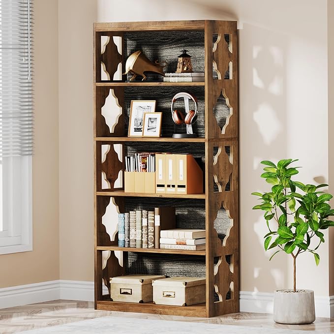 Tribesigns 6-Tier Bookcase, 70-Inch Tall Freestanding Bookshelf with Storage Shelves, Open Bookcase Wood Display Shelving Unit for Living Room Bedroom, Vintage Brown & Gray