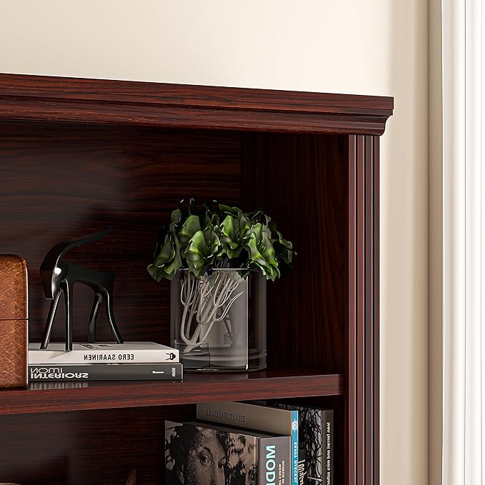 3-Tier Bookshelf Basic Book Case, Wooden Storage Shelves Rustic Bookshelf, D:12.8" x W: 29.5" x H:41.2", Sturdy Display Cabinet for Living Room, Library, Office, 3-Tier, Cherry