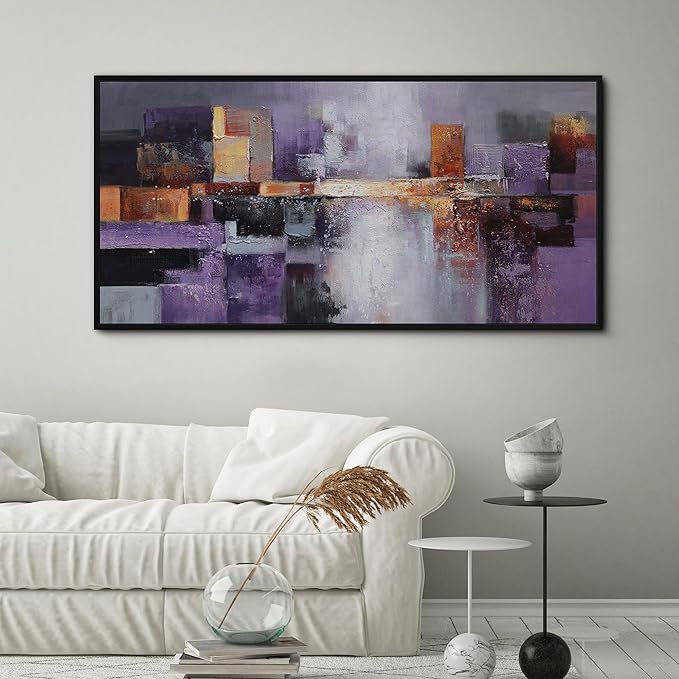 yiijeah Abstract Purple Wall Decor Bedroom Canvas Bathroom Art Picture Items for Women Framed Artwork Print 48x24 Inches