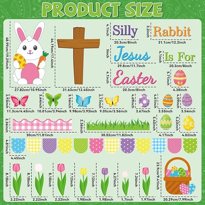 Easter Christian Bulletin Board Decorations Spring Easter Bunny Paper Cutouts Silly Rabbit Easter is for Jesus Religious Bulletin Board for Classroom Bible Sunday School Home Wall Decor Supplies
