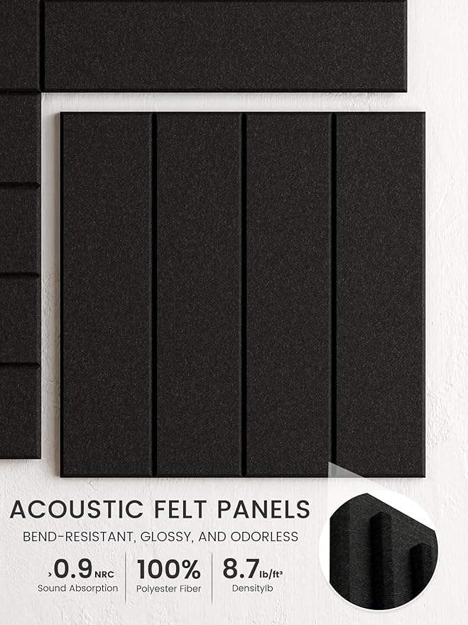 Bumusty Large Cork Board Alternative-36 x 24" Felt Bulletin Board Tiles, with 30 Pushpins, 40 Adhesive Tabs, 6-Pack Slat Wall Paneling, Cork Boards for Office Push Pin Board Felt Board-Black