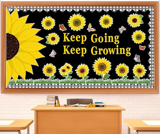 Pasimy Spring Bulletin Board Set – Sunflower Classroom Decor with Bee, Butterfly & Flower Kindness Cutouts – Honeycomb Borders for Wall, Door, Window & Office Supplies
