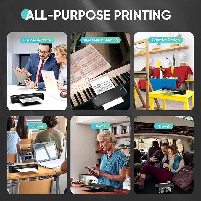 Portable Thermal Printer for Travel, Wireless Bluetooth Inkless Mini Printer w/ 300DPI , Supports 8.5" x 11" US Letter, Legal, A4 & A5 Paper, Compatible w/ Android, iOS, Laptop for Home, Office Use