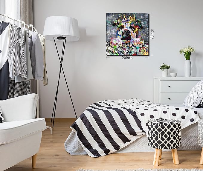 SIXTTART Dog Wall Art - Kid's Room Animal Wall Decor - Graffiti Playroom Art - Ready to Hang 20" x 20"
