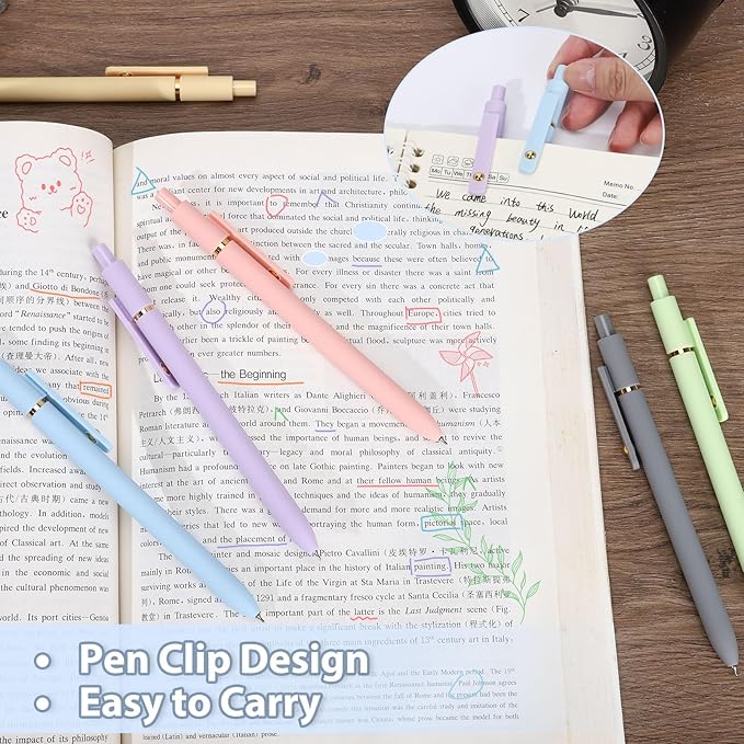 6 Pieces Gel Ink Pen Refills Replaceable Ballpoint Colorful Ink Pen Refills Fine Point 0.7mm Smooth Writing for Office School Supplies (Aesthetic Colorful Ink)