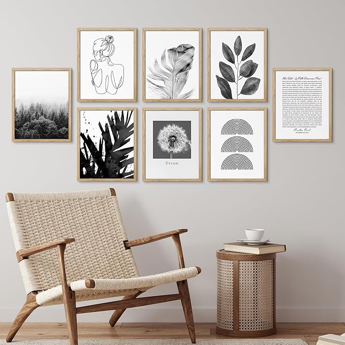 SIGNWIN Framed Poster Bathroom Decor 11"x14"x 8 Natural, Wall Art Room Decor Multicolor for Living Room, Bedroom, Office Black & White Duotone Geometric Dark Plants Nature Abstract Shapes
