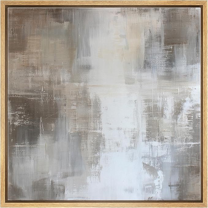 SIGNWIN Framed Canvas Print Wall Art Soft Neutral Brushstroke Calm Abstract Illustration Modern Art Decorative Nordic Minimal Calm/Zen for Living Room, Bedroom, Office - 24"x24" Natural