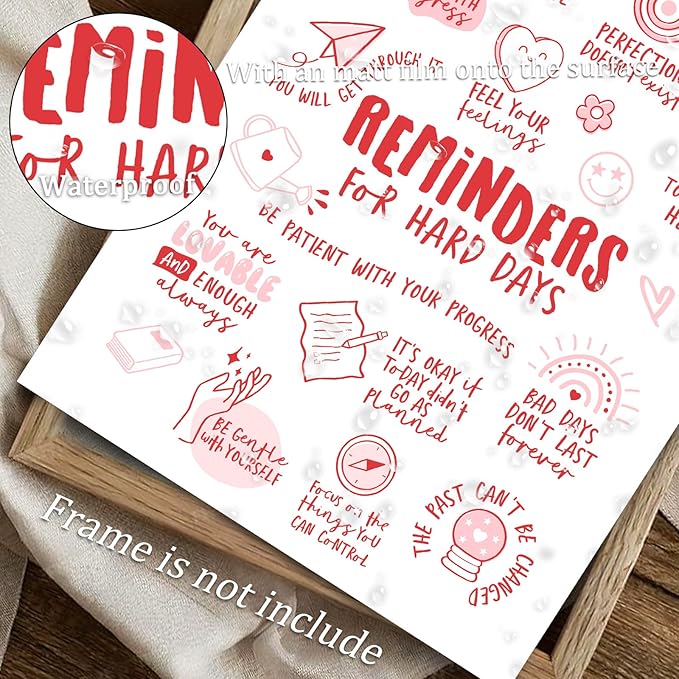 uniro Vintage Wall Art, Reminders for Hard Days, Mental Health Office Decor, Therapy Poster, Positive Affirmations, Calming Corner Wall Art, CBT Home Decor WallArt (8" x 10"-UNFRAMED)