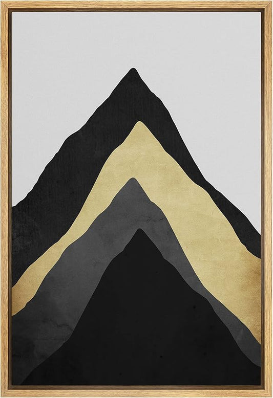 SIGNFORD Framed Canvas Print Wall Art Dark Gold & Gray Mountain Formations Abstract Wilderness Illustrations Modern Art Contemporary Scenic for Living Room, Bedroom, Office - 24"x36" Natural