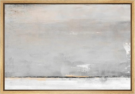 SIGNWIN Framed Canvas Print Wall Art Pastel Gray Yellow Watercolor Landscape Abstract Shape Illustrations Modern Art Decorative Contemporary Minimal for Living Room, Bedroom, Office - 16"x24" Natural