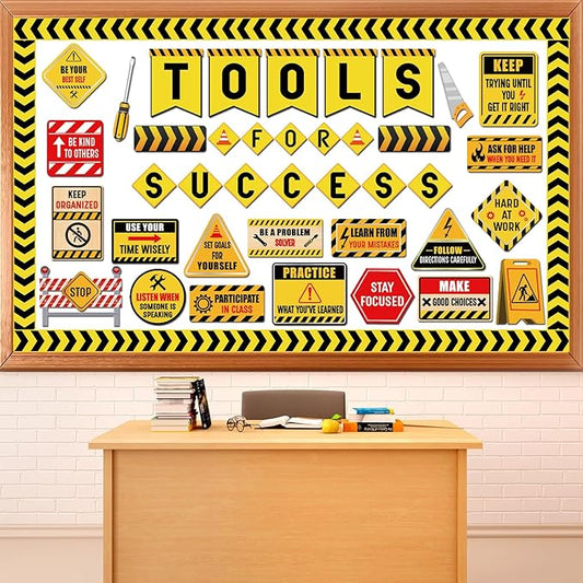 gisgfim Construction Bulletin Board Decorations Tools for Success Classroom Positive Saying Paper Cutouts Motivational Sign Bulletin Board Set for Teacher Student Welcome Back to School Decor Supplies