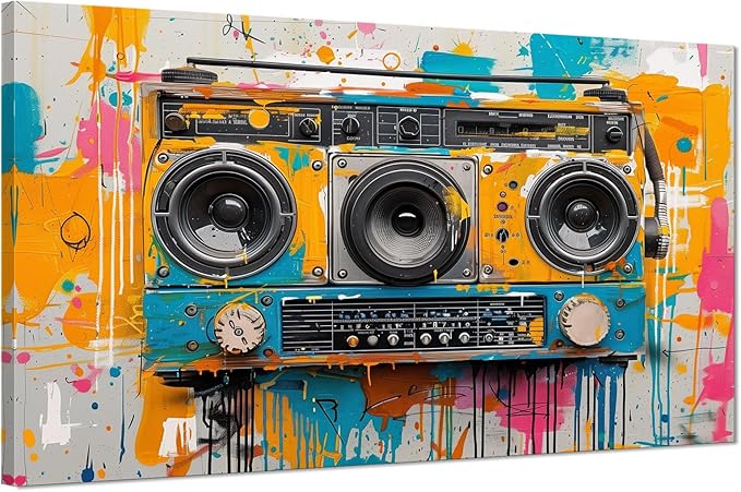Yatsen Bridge Music Graffiti Wall Art, Abstract Music Art Wall Decor For Men Colorful Wall Art for Bathroom Bedroom Pop Modern Decorations Stretched and Framed Ready to Hang 28"X44"
