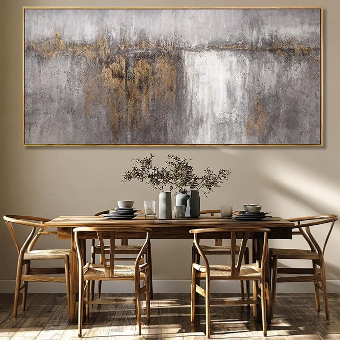 Artexist Abstract Wood Wall Decor Vintage Wall Art Grey and Gold Decorative Painting 40"x86" Large Pictures for Dining Room Office Artwork