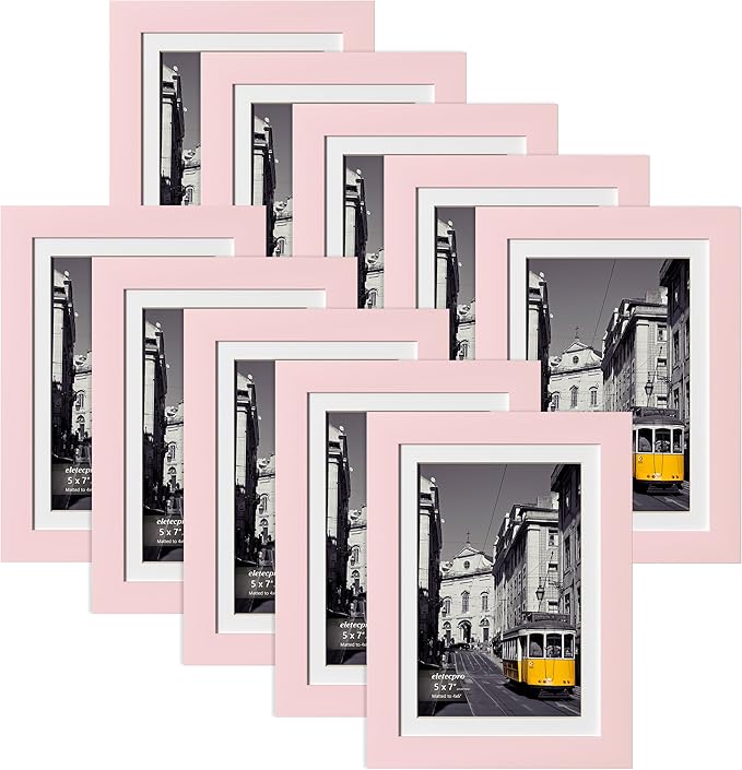 eletecpro 5x7 Picture Frames Set of 10, Picture Frame Collage Wall Decor Display 4x6 Photo with Mat or 5x7 without Mat, Home Decor Gallery Frame for Table Top or Wall Mounting, Pink