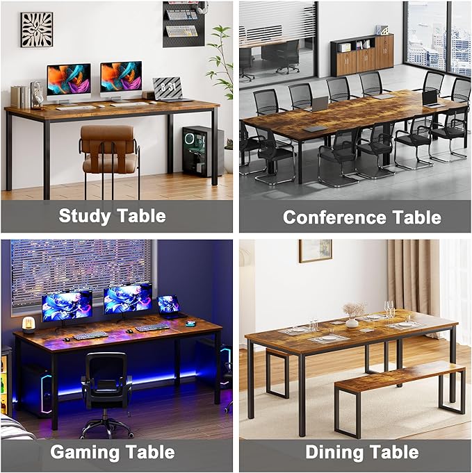 Need Large Computer Desk 70.8 x 31.5 inches Conference Table Large Office Desk Writing Table Workstation for Home Office,Rustic Brown & Black 10FJGSAC3-180FG-ND
