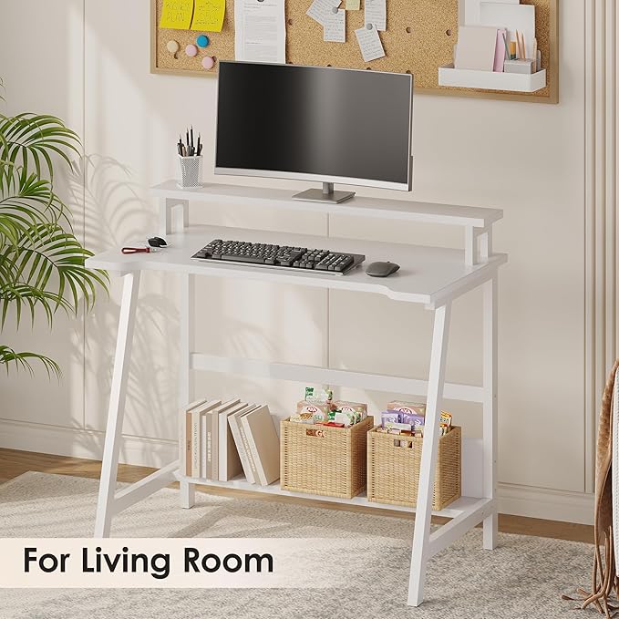ALISENED 31.5 Inch Small Office Desk with Storage, Small Desk for Small Spaces, Compact Home Office Desk, Mini Study Desk for Bedroom, White