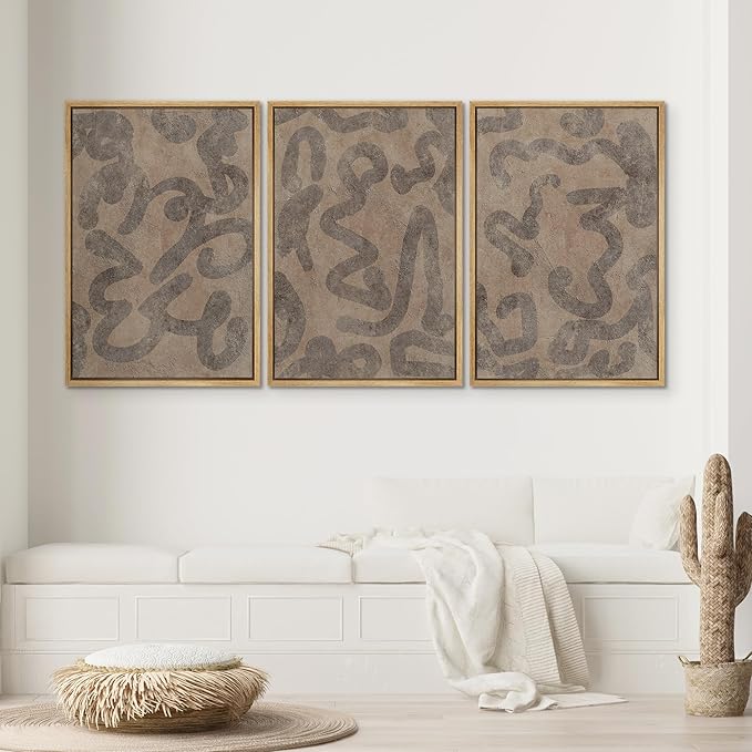 SIGNWIN Framed Canvas Print Wall Art Set Rustic Abstract Earth Tone Curved Line Design Illustrations Modern Art Decorative Abstract for Living Room, Bedroom, Office - 24"x36"x3 Natural