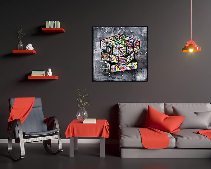 Banksy Wall-Art for Office - Framed Wall Art for Living Room - Large Abstract Wall Decor Ready to Hang Size 30"x 30"
