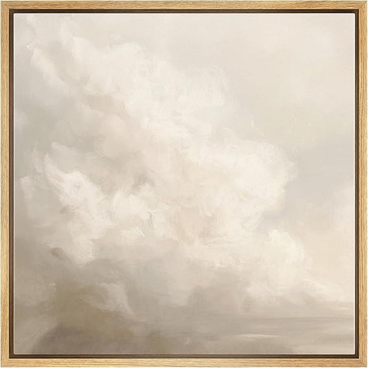 SIGNWIN Framed Canvas Print Wall Art Cloudy Sky Neutral Soft Beige Atmospheric Landscape Illustration Modern Art Decorative Nordic Minimal Calm/Zen for Living Room, Bedroom, Office - 16"x16" Natural