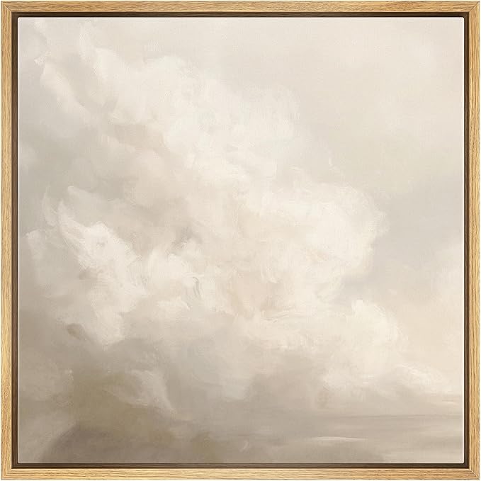 SIGNWIN Framed Canvas Print Wall Art Cloudy Sky Neutral Soft Beige Atmospheric Landscape Illustration Modern Art Decorative Nordic Minimal Calm/Zen for Living Room, Bedroom, Office - 24"x24" Natural