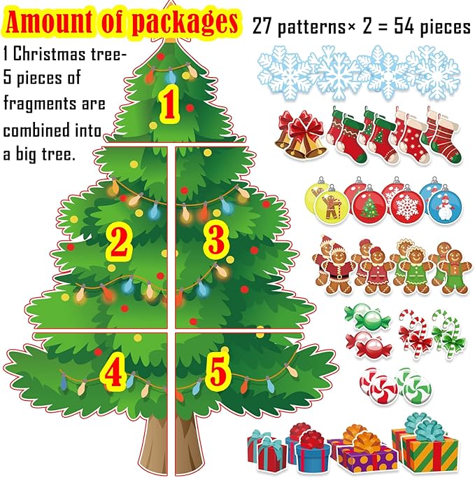 3Ft Big Christmas Tree Bulletin Board Set Christmas Tree Holiday Bulletin Board Decoration with Christmas Stockings Snowflakes Cutouts for Classroom Home Chalkboard Wall Decoration (Christmas Tree)