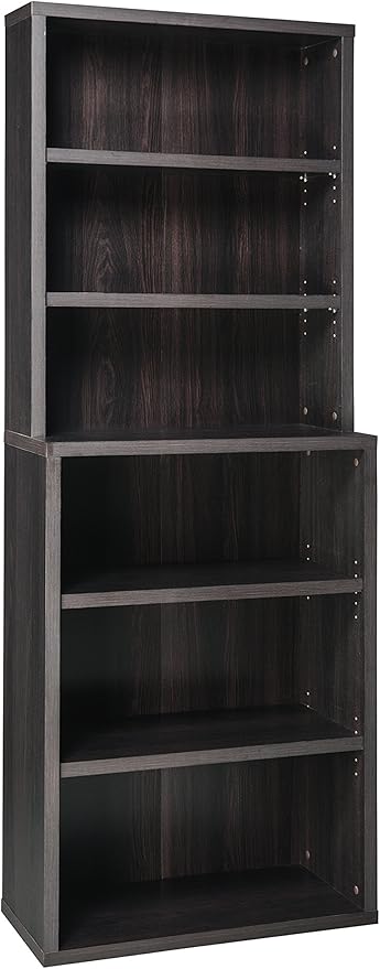 ClosetMaid Bookshelf with 6 Shelf Tiers, Adjustable Shelves, Tall Bookcase Hutch, Sturdy Wood with Closed Back Panel, Black Walnut Finish