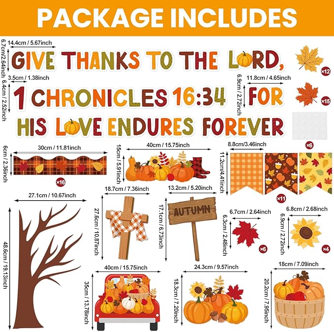gisgfim Fall Thanksgiving Bulletin Board Decorations Give Thanks to The Lord Religious Paper Cutouts Fall Pumpkin Maple Leaf Bulletin Board Set for Autumn Harvest Thanksgiving Classroom Decor Supplies