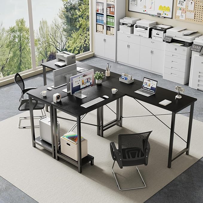 DUMOS L Shaped Desk, Computer Gaming Desks Corner Office Table with CPU Shelf for Home Study Writing Work Station 50 Inch, Black
