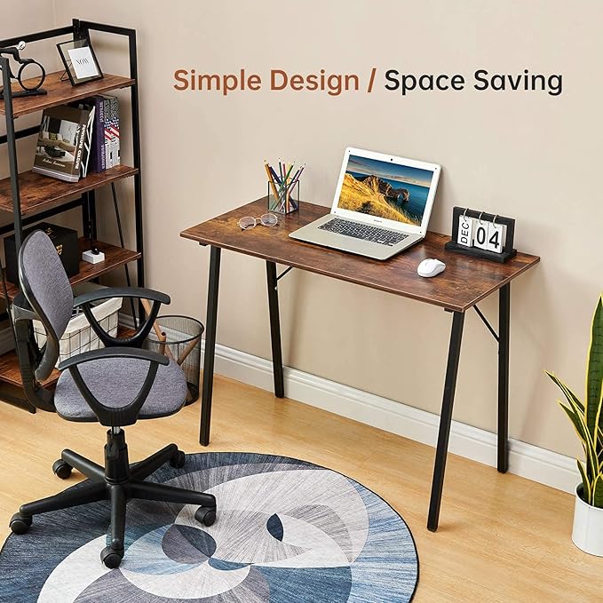 Coavas Computer Desk 40" Small Student School Writing Desk, Easy Assembly Study Writing Table Home Office Desk Modern Simple Style PC Desk for Small Space, Study Kids Black Desk, Metal Frame