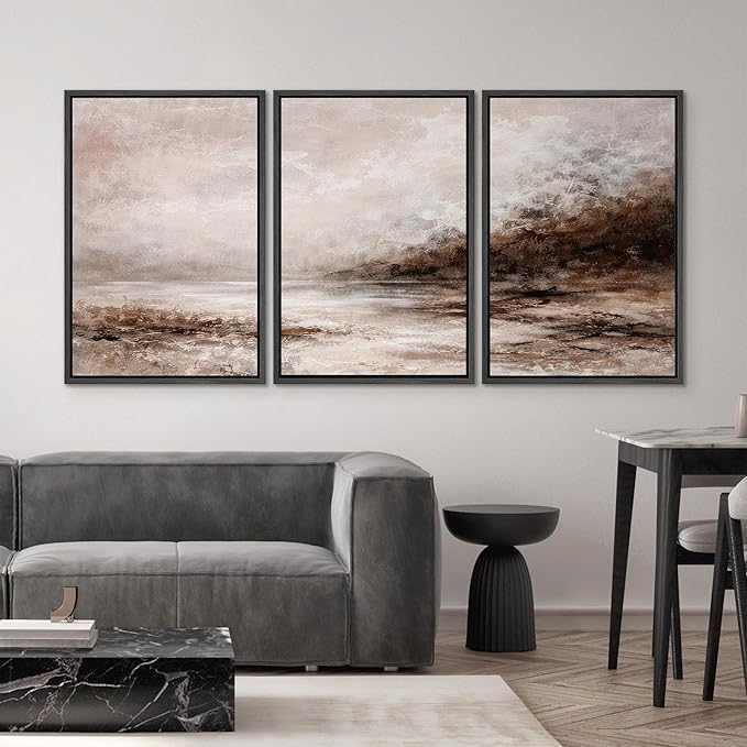 SIGNWIN Framed Canvas Print Wall Art Set Hazy Autumn Shores Illustrations Decorative Relax/Calm Zen for Living Room, Bedroom, Office - 16"x24"x3 BLACK