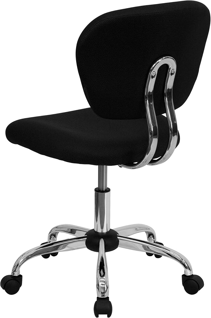 Flash Furniture Beverly Mid-Back Swivel Mesh Office Chair with Padded Seat, Height-Adjustable Ergonomic Padded Office Desk Chair, Black/Chrome